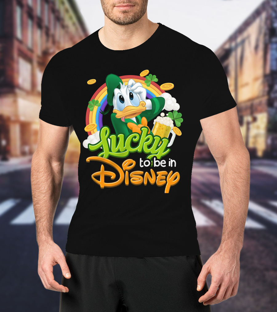 Lucky To Be In Disney Donald Duck Rainbow Beer T-Shirt