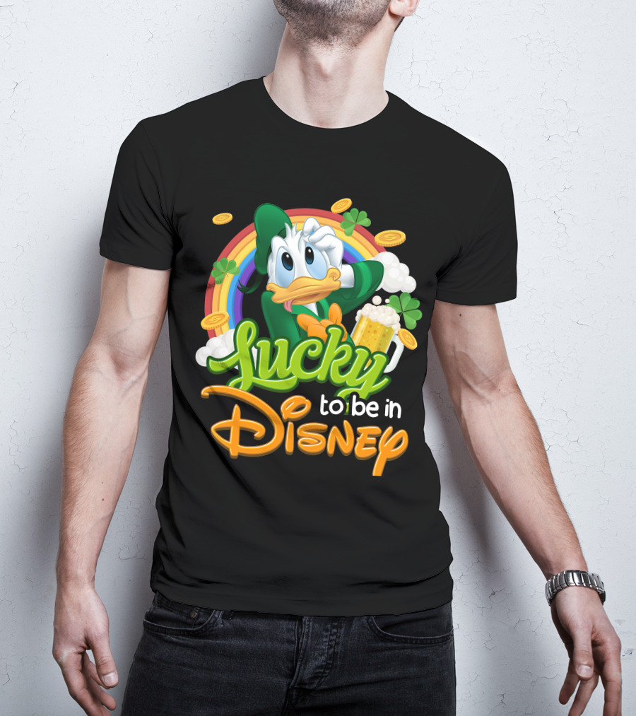Lucky To Be In Disney Donald Duck Rainbow Beer T-Shirt