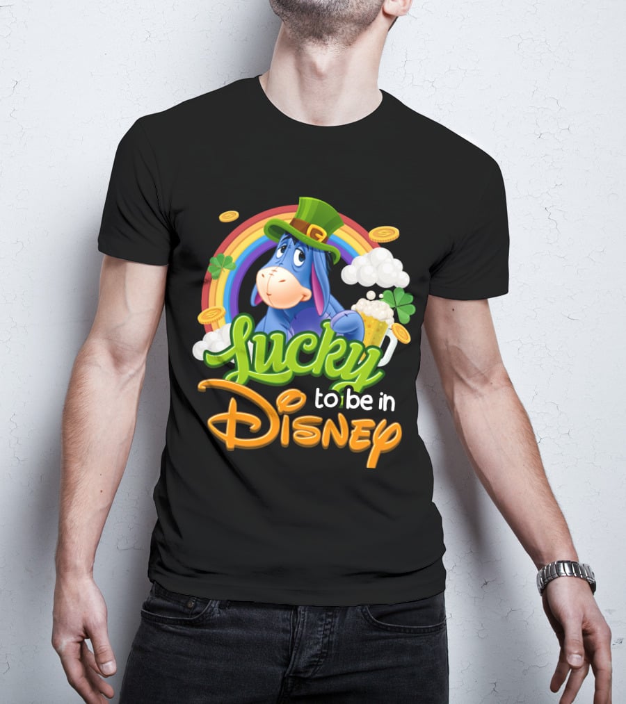 Eeyore Lucky To Be In Disney St. Patrick's Day Rainbow And Coins T-Shirt