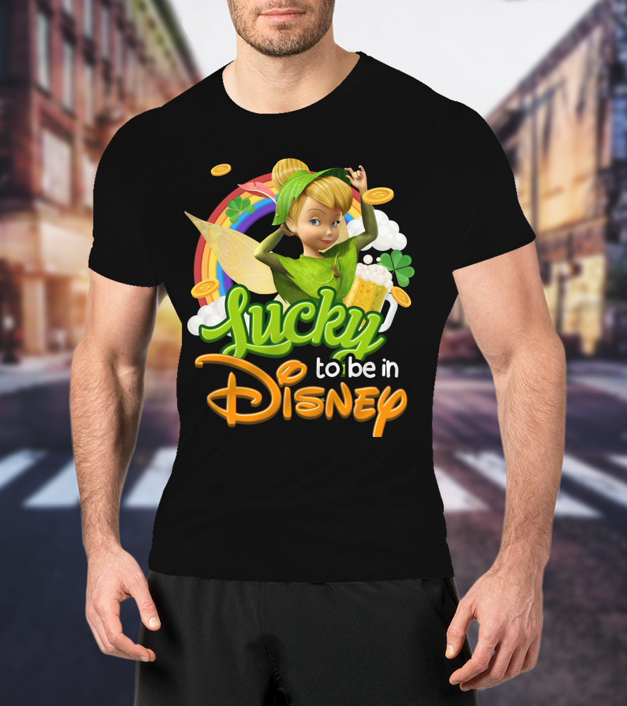 Lucky To Be In Disney Tinkerbell Rainbow Coins Shamrock T-Shirt