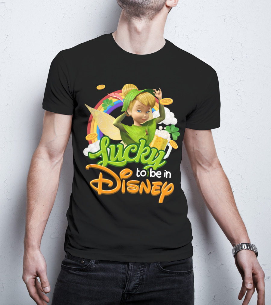 Lucky To Be In Disney Tinkerbell Rainbow Coins Shamrock T-Shirt