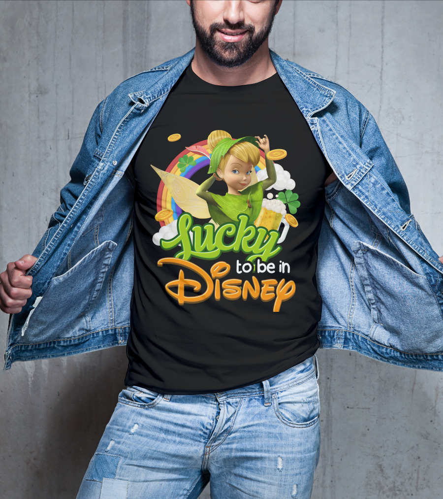 Lucky To Be In Disney Tinkerbell Rainbow Coins Shamrock T-Shirt
