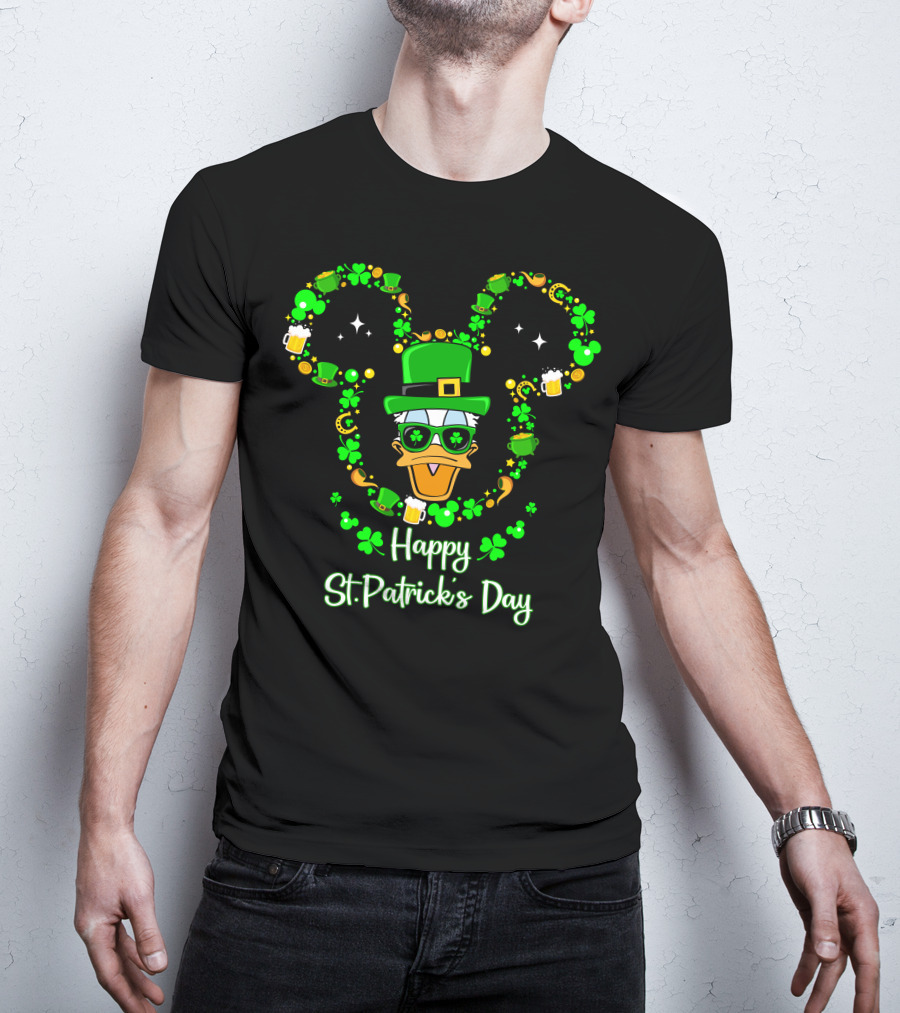 Happy St. Patrick's Day Donald Duck With Shamrocks And Beer T-Shirt