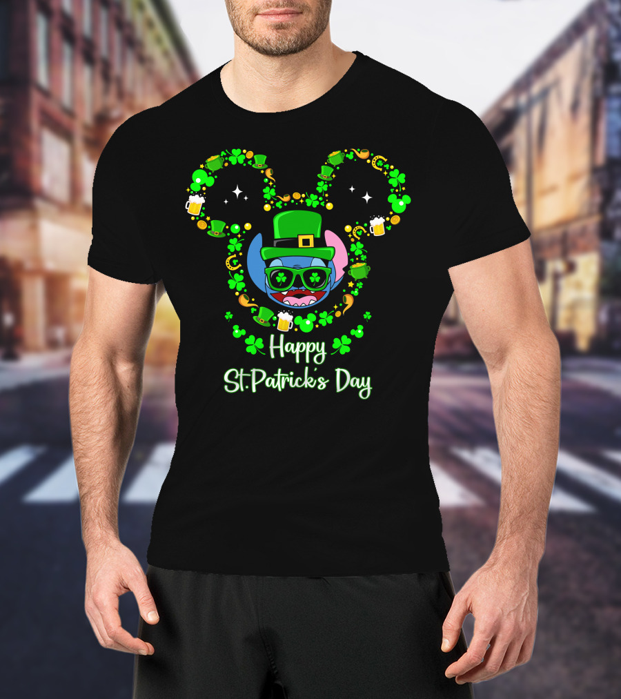 Stitch Happy St. Patrick's Day Mickey Ears Clover Hat Beer T-Shirt