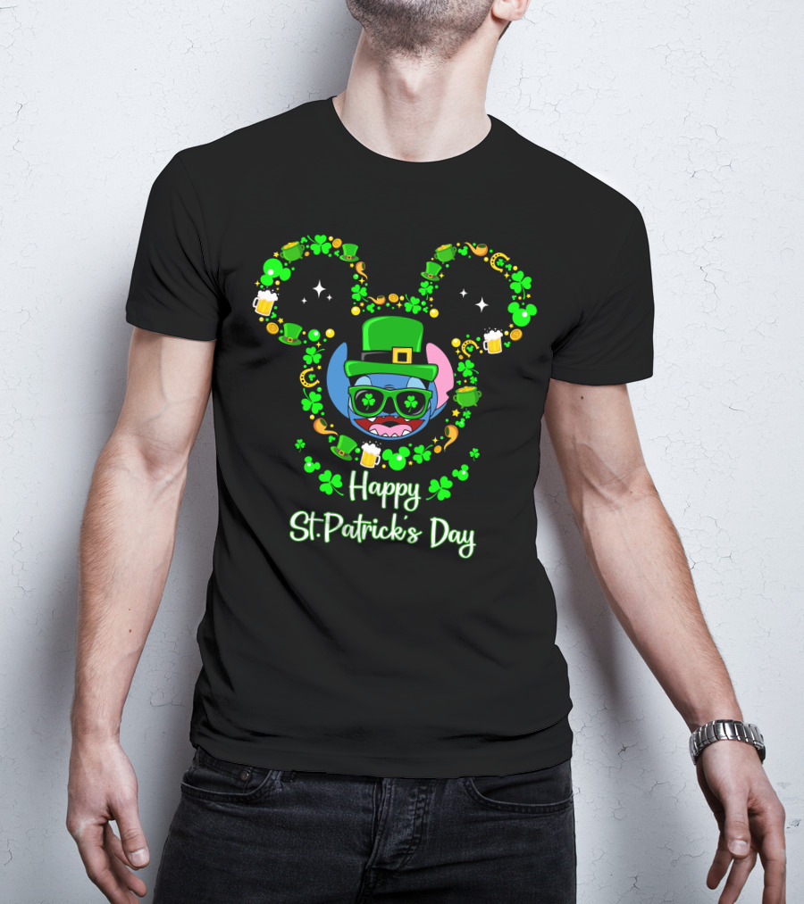 Stitch Happy St. Patrick's Day Mickey Ears Clover Hat Beer T-Shirt
