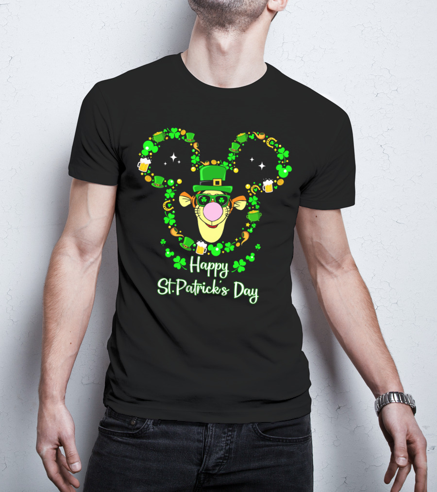 Happy St. Patrick's Day Tigger Shamrock Hat Beer Coin Celebration T-Shirt