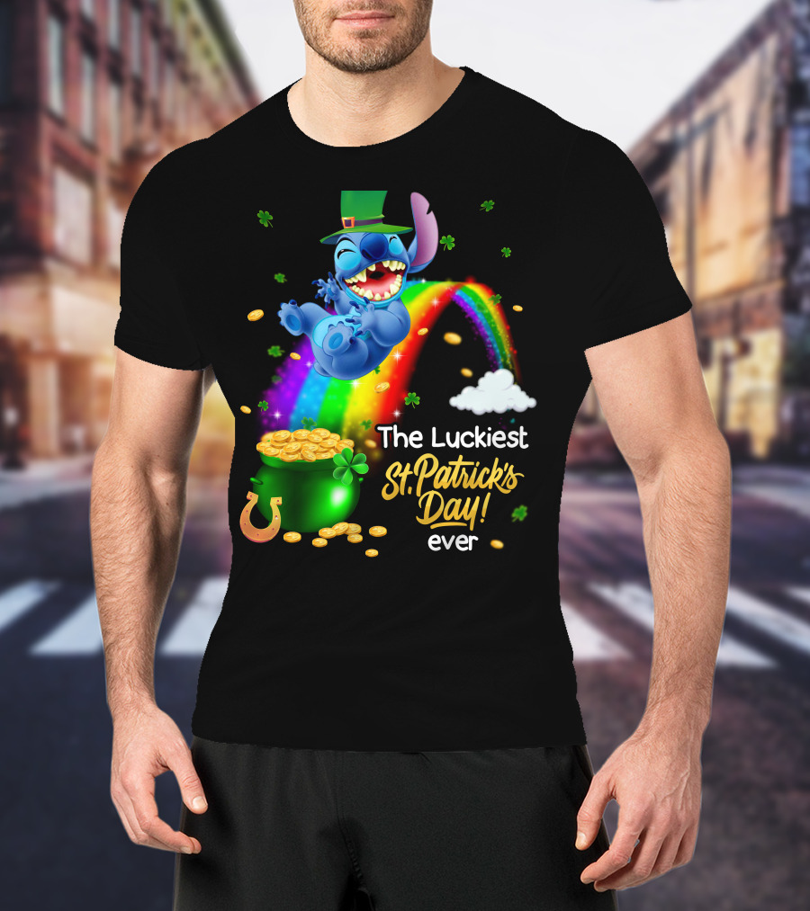 The Luckiest St. Patrick's Day Ever Stitch Rainbow Pot Of Gold T-Shirt