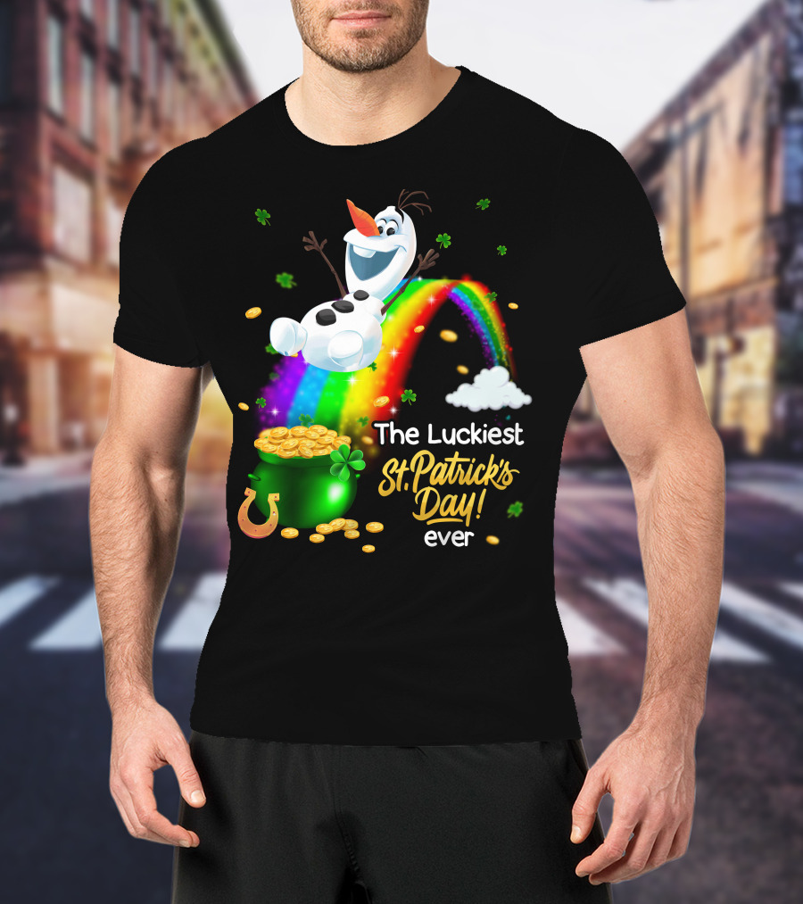 The Luckiest St. Patrick's Day Ever Olaf Rainbow Pot Of Gold T-Shirt
