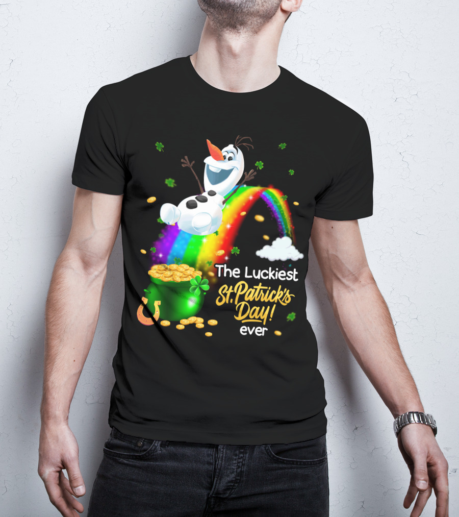 The Luckiest St. Patrick's Day Ever Olaf Rainbow Pot Of Gold T-Shirt