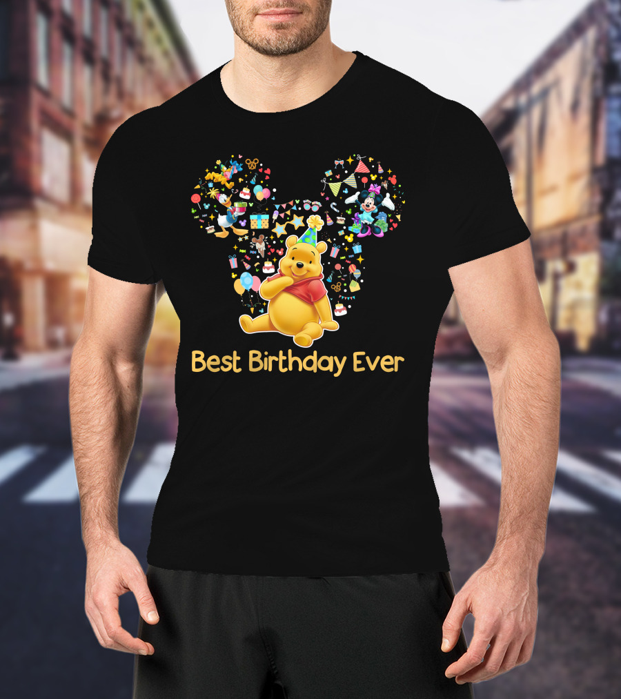Best Birthday Ever Winnie The Pooh Mickey Ears Celebration T-Shirt