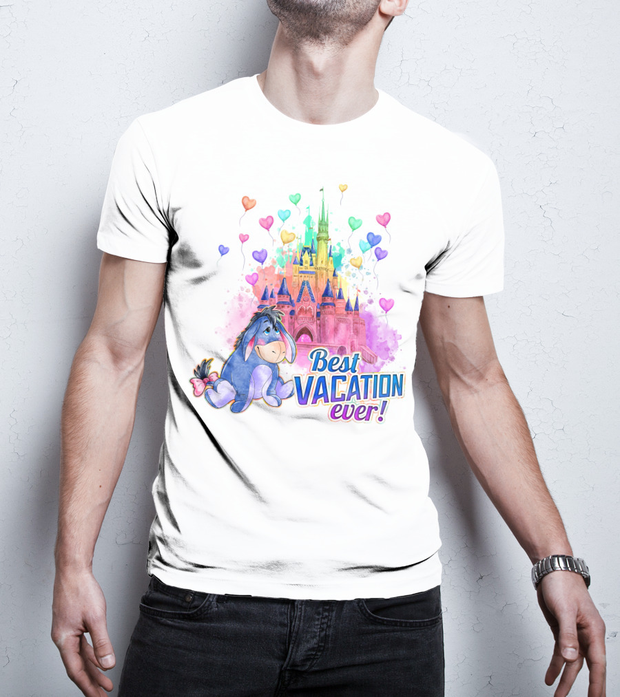 Eeyore Best Vacation Ever Colorful Castle Hearts T-Shirt