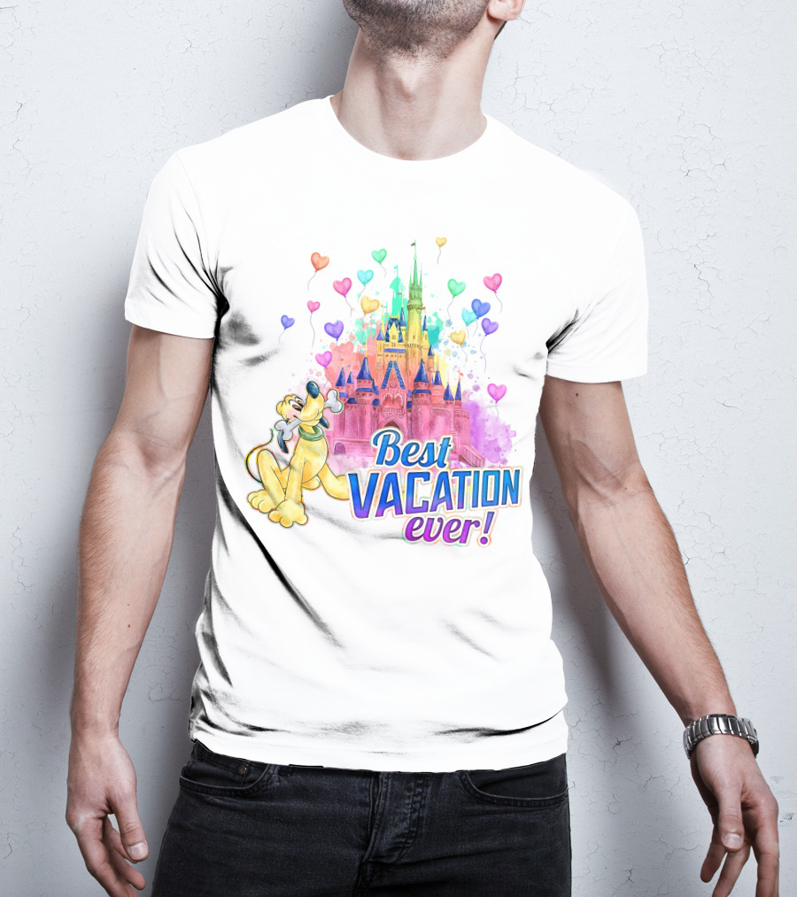 Best Vacation Ever Pluto With Colorful Castle And Heart Balloons T-Shirt