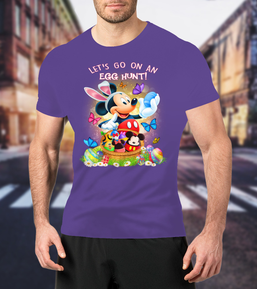 Let's Go On An Egg Hunt Mickey Mouse Easter Basket Butterflies T-Shirt