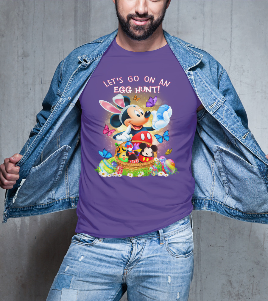 Let's Go On An Egg Hunt Mickey Mouse Easter Basket Butterflies T-Shirt