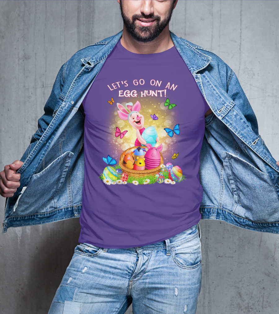 Let's Go On An Egg Hunt Piglet Basket Butterflies Easter T-Shirt