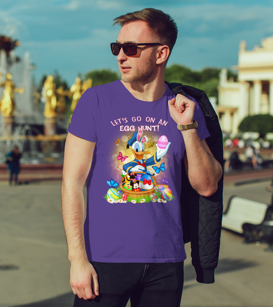 Let's Go On An Egg Hunt Donald Duck Basket Butterflies And Eggs T-Shirt