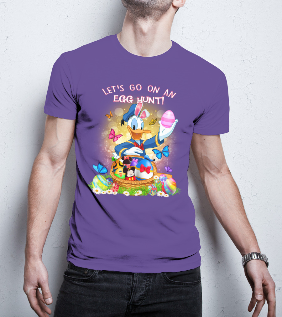 Let's Go On An Egg Hunt Donald Duck Basket Butterflies And Eggs T-Shirt