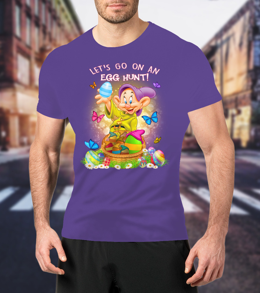 Let's Go On An Egg Hunt! Dopey And Colorful Butterflies In Easter Basket Scene T-Shirt