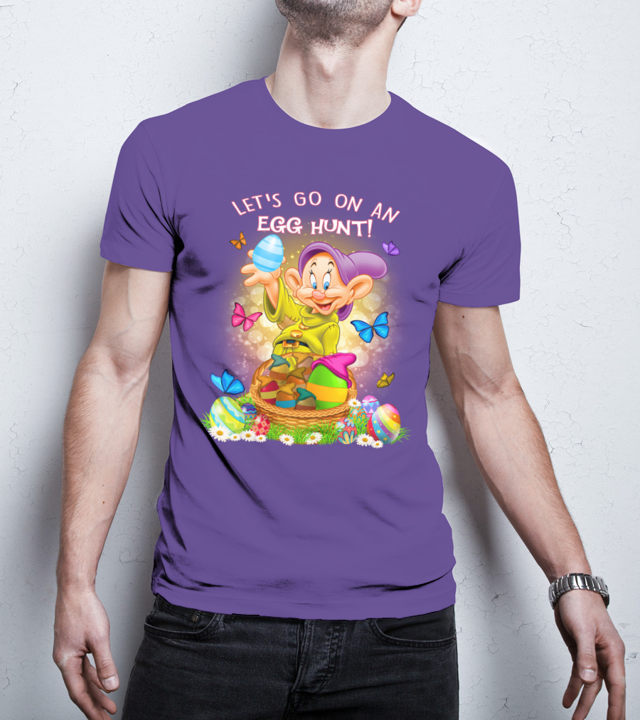 Let's Go On An Egg Hunt! Dopey And Colorful Butterflies In Easter Basket Scene T-Shirt