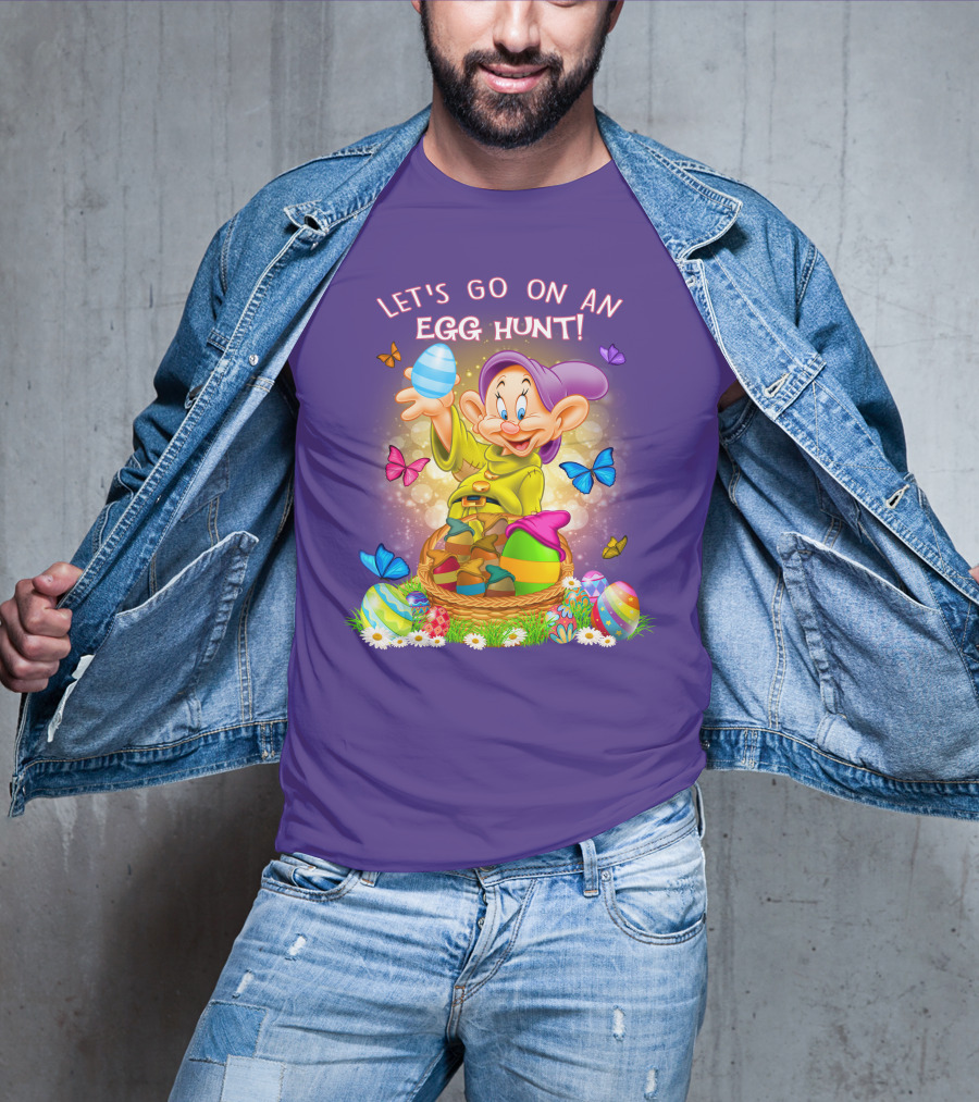 Let's Go On An Egg Hunt! Dopey And Colorful Butterflies In Easter Basket Scene T-Shirt