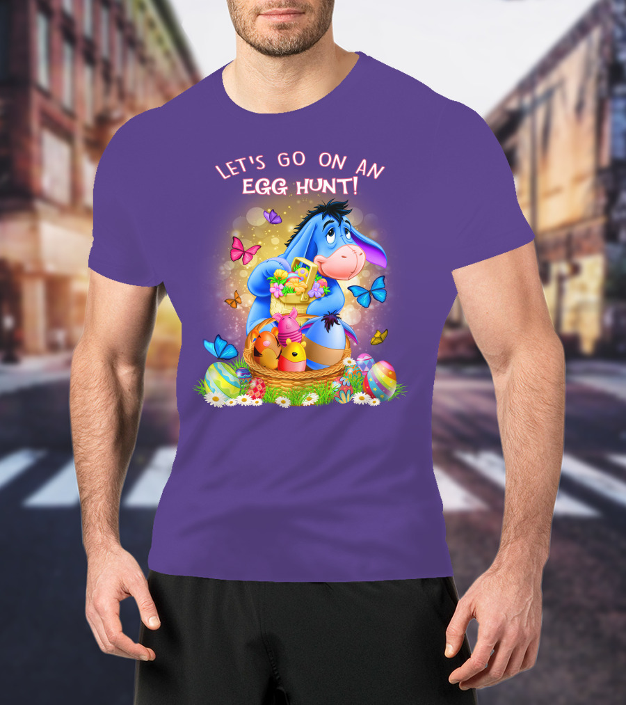 Eeyore Let's Go On An Egg Hunt With Easter Eggs And Butterflies T-Shirt