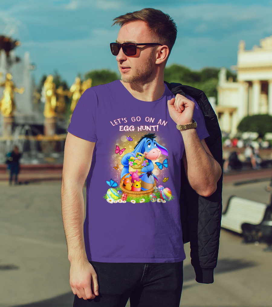Eeyore Let's Go On An Egg Hunt With Easter Eggs And Butterflies T-Shirt