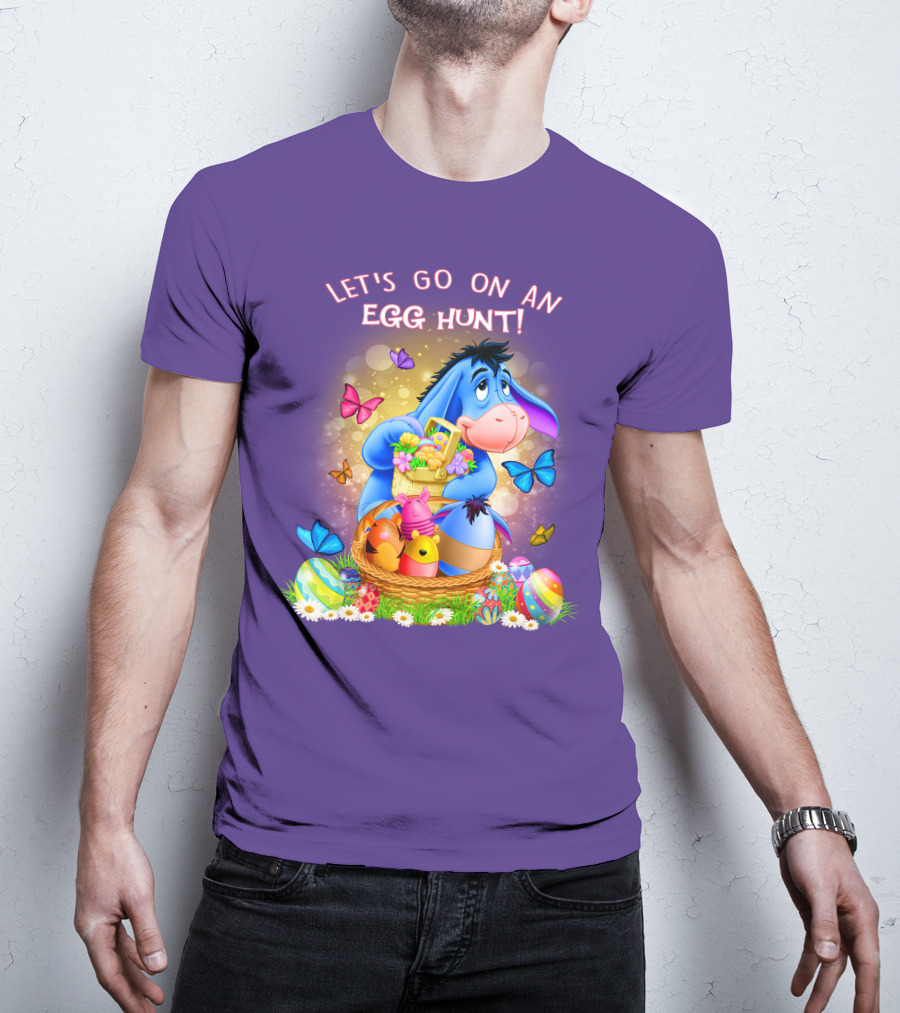 Eeyore Let's Go On An Egg Hunt With Easter Eggs And Butterflies T-Shirt