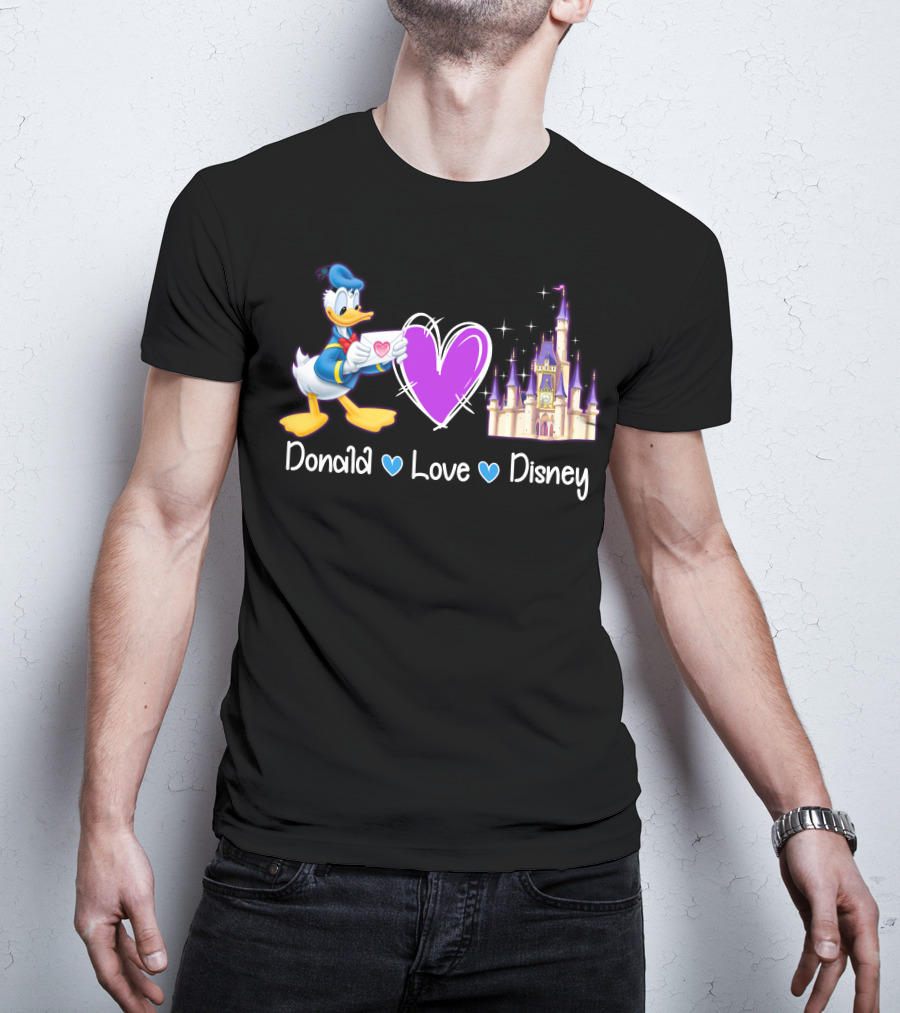 Donald Love Disney Purple Heart Iconic Castle T-Shirt