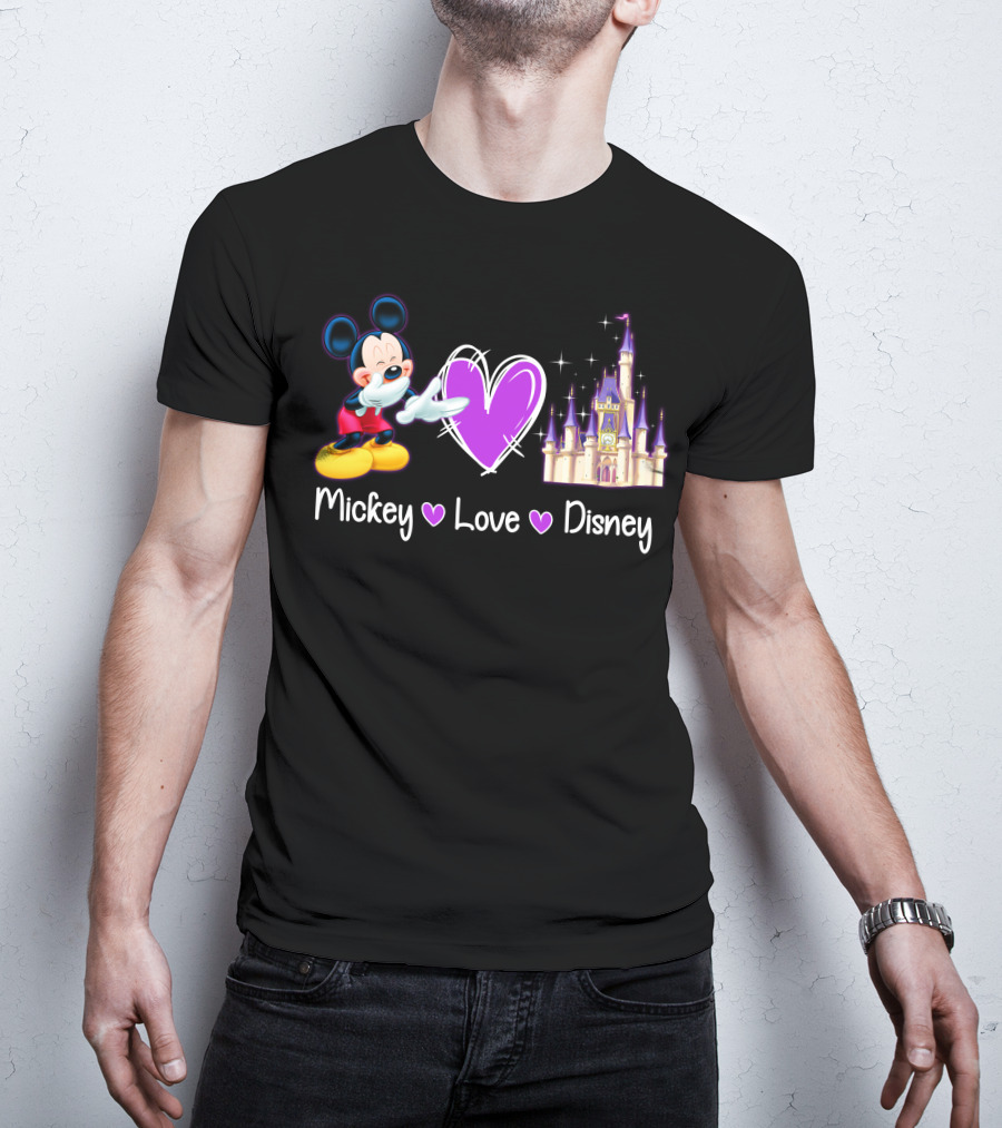 Mickey Love Disney Heart Purple Castle T-Shirt