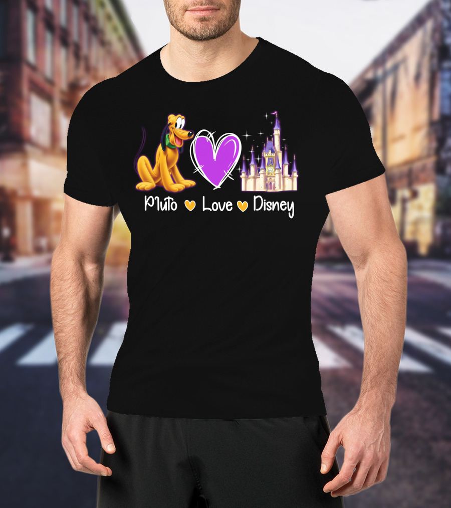 Pluto Love Disney Heart Castle T-Shirt