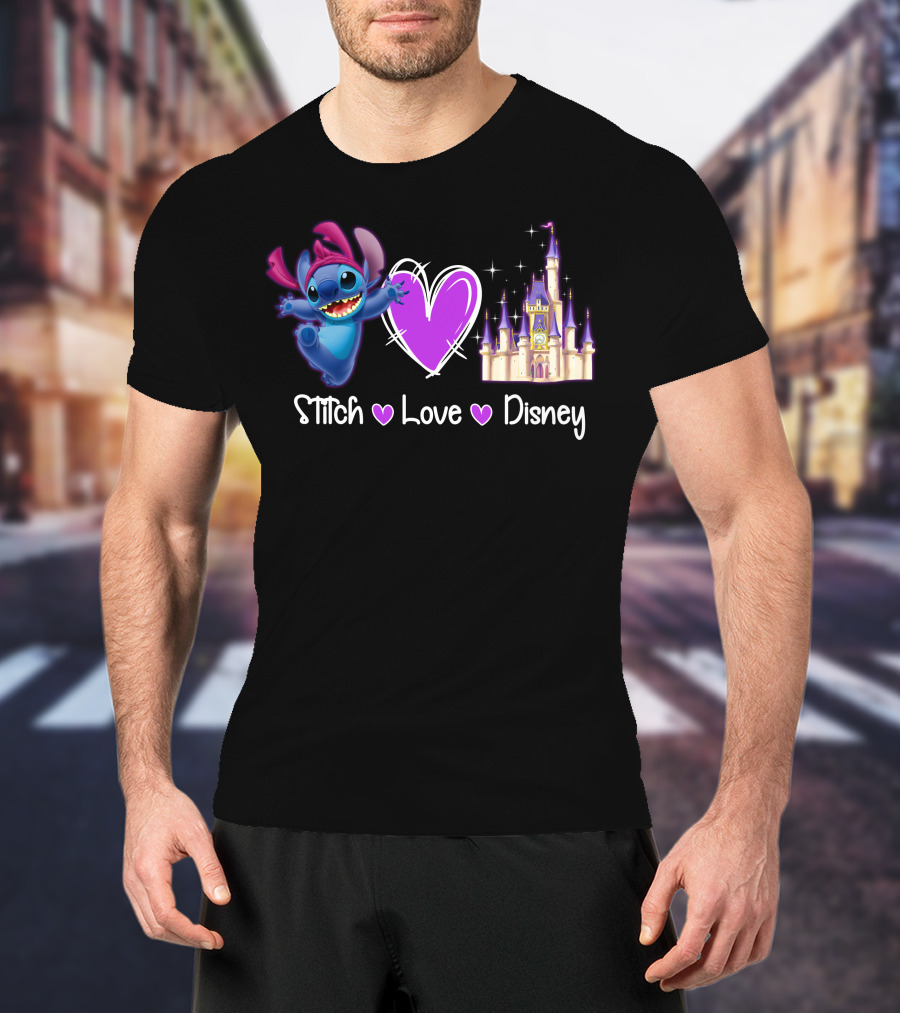 Stitch Love Disney Castle Heart T-Shirt