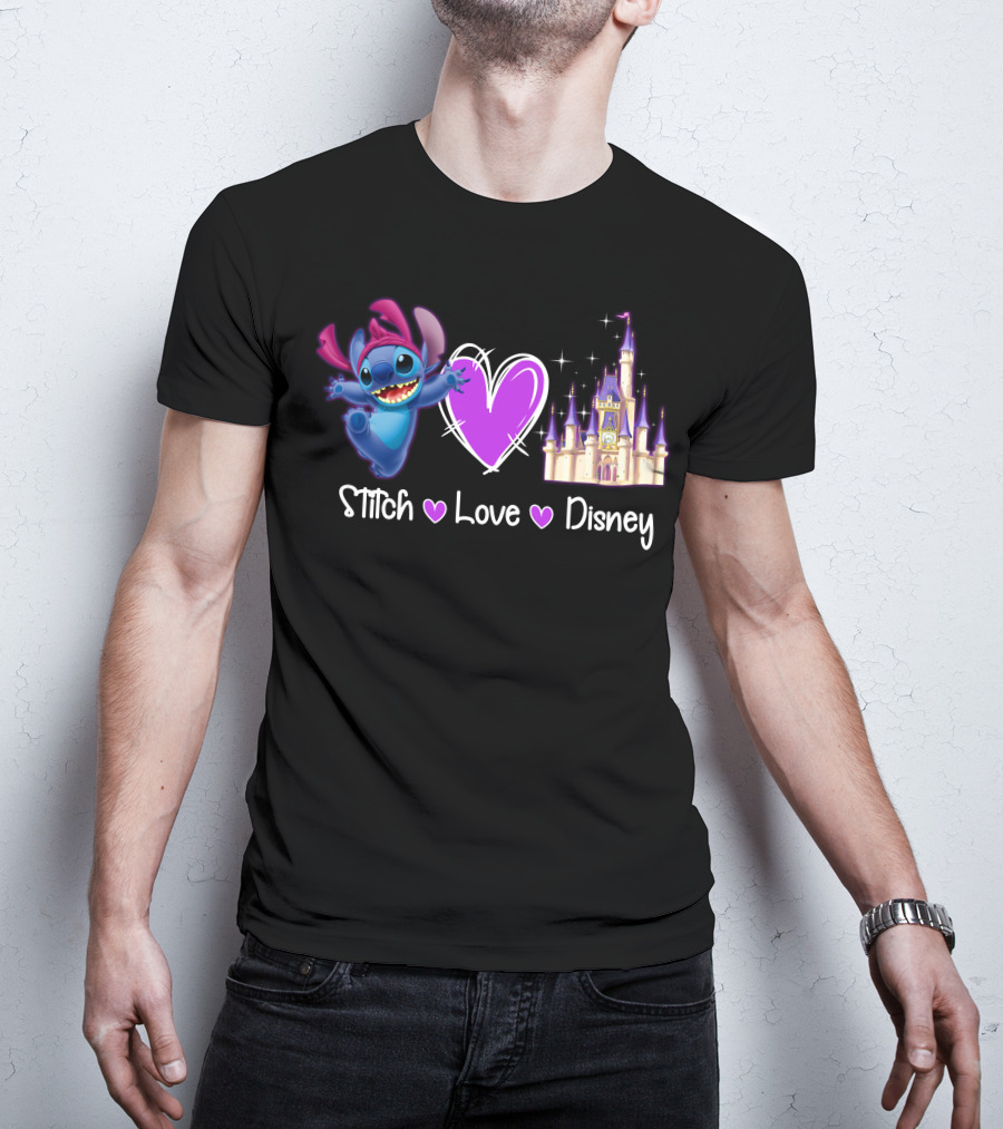 Stitch Love Disney Castle Heart T-Shirt