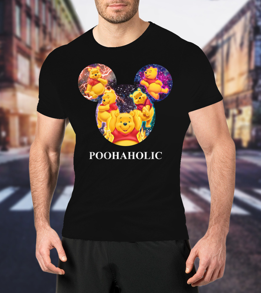 Poohaholic Winnie Mickey Mouse Ears Galaxy Flames Lightning T-Shirt
