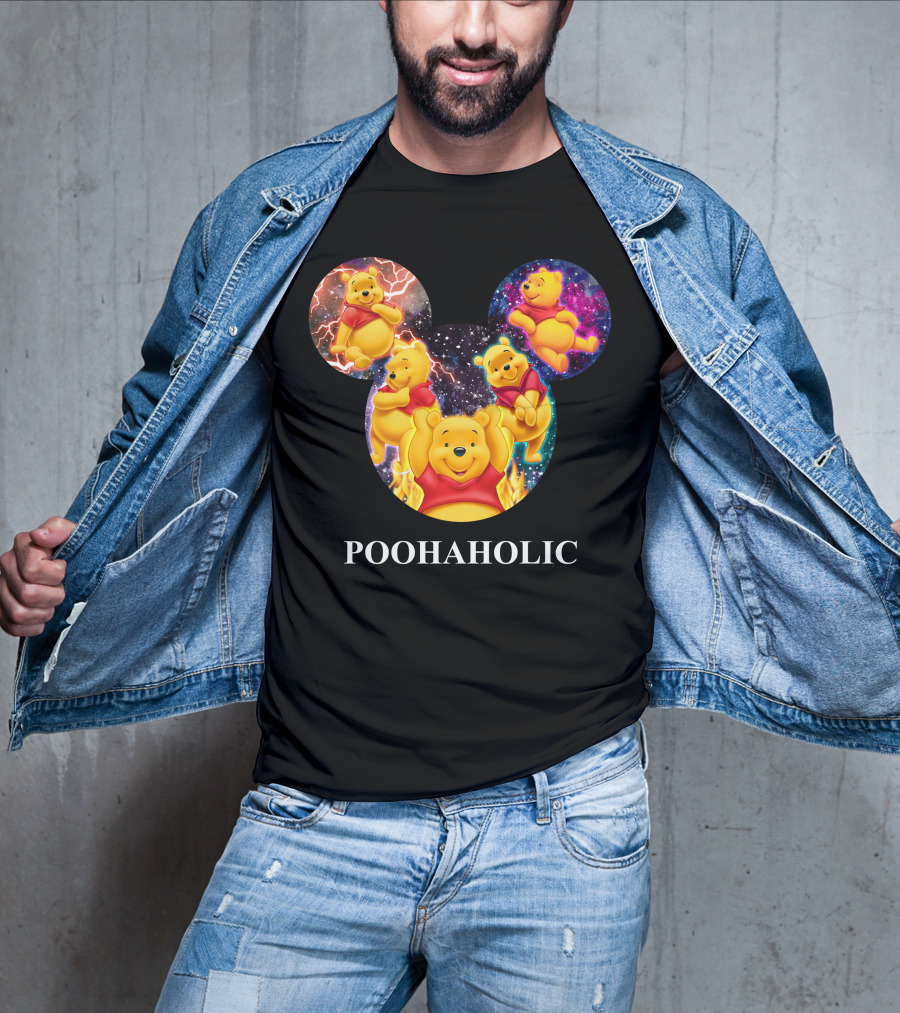 Poohaholic Winnie Mickey Mouse Ears Galaxy Flames Lightning T-Shirt