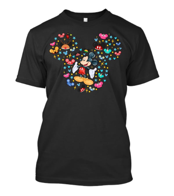 Mickey Mouse Icon With Holiday Ears And Candy Elements T-Shirt