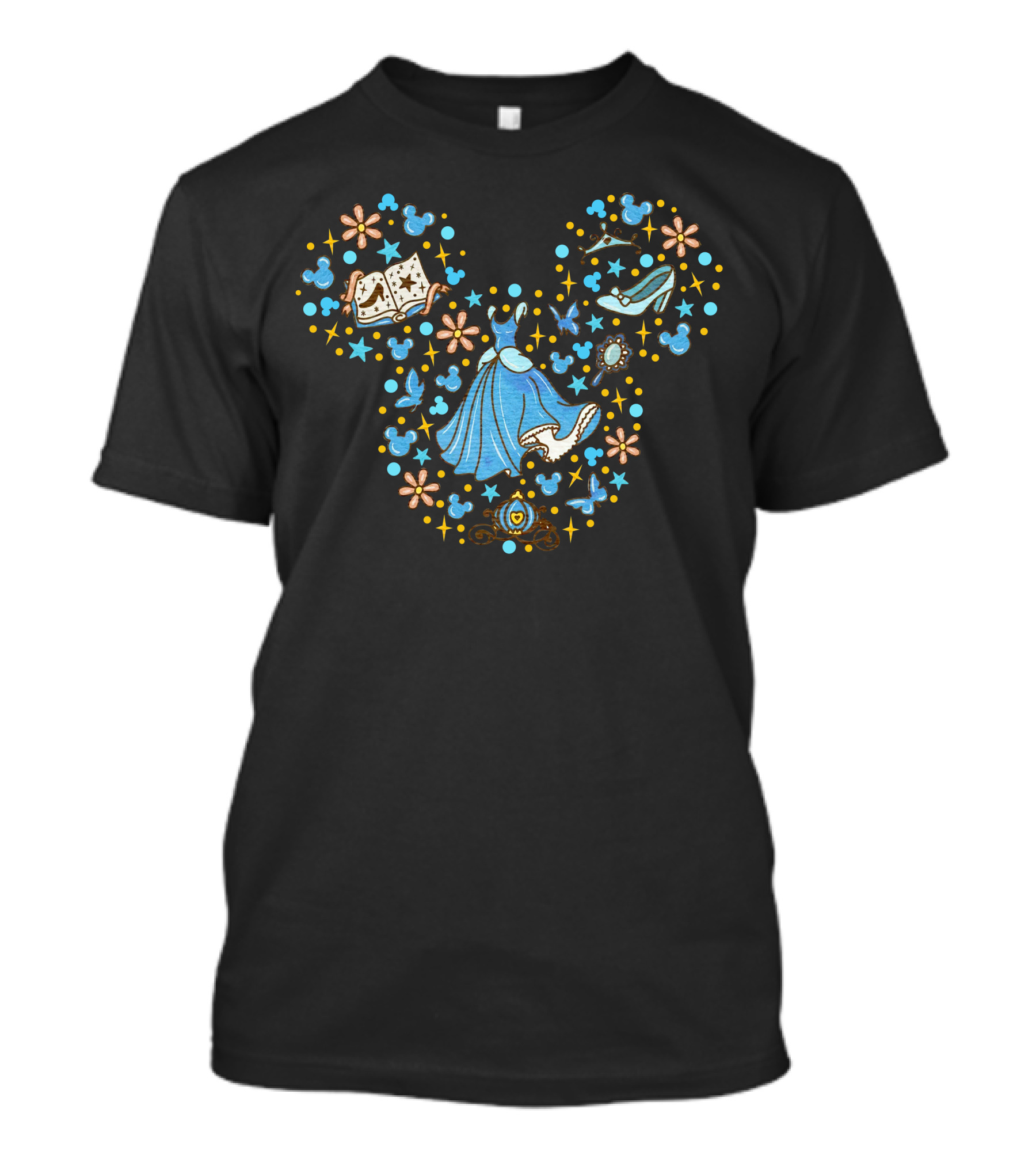 Cinderella Mickey Mouse Head Icon With Glass Slipper And Magic Elements T-Shirt