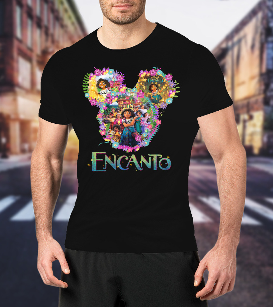Encanto Disney Mirabel Mickey Mouse Head Floral Collage T-Shirt