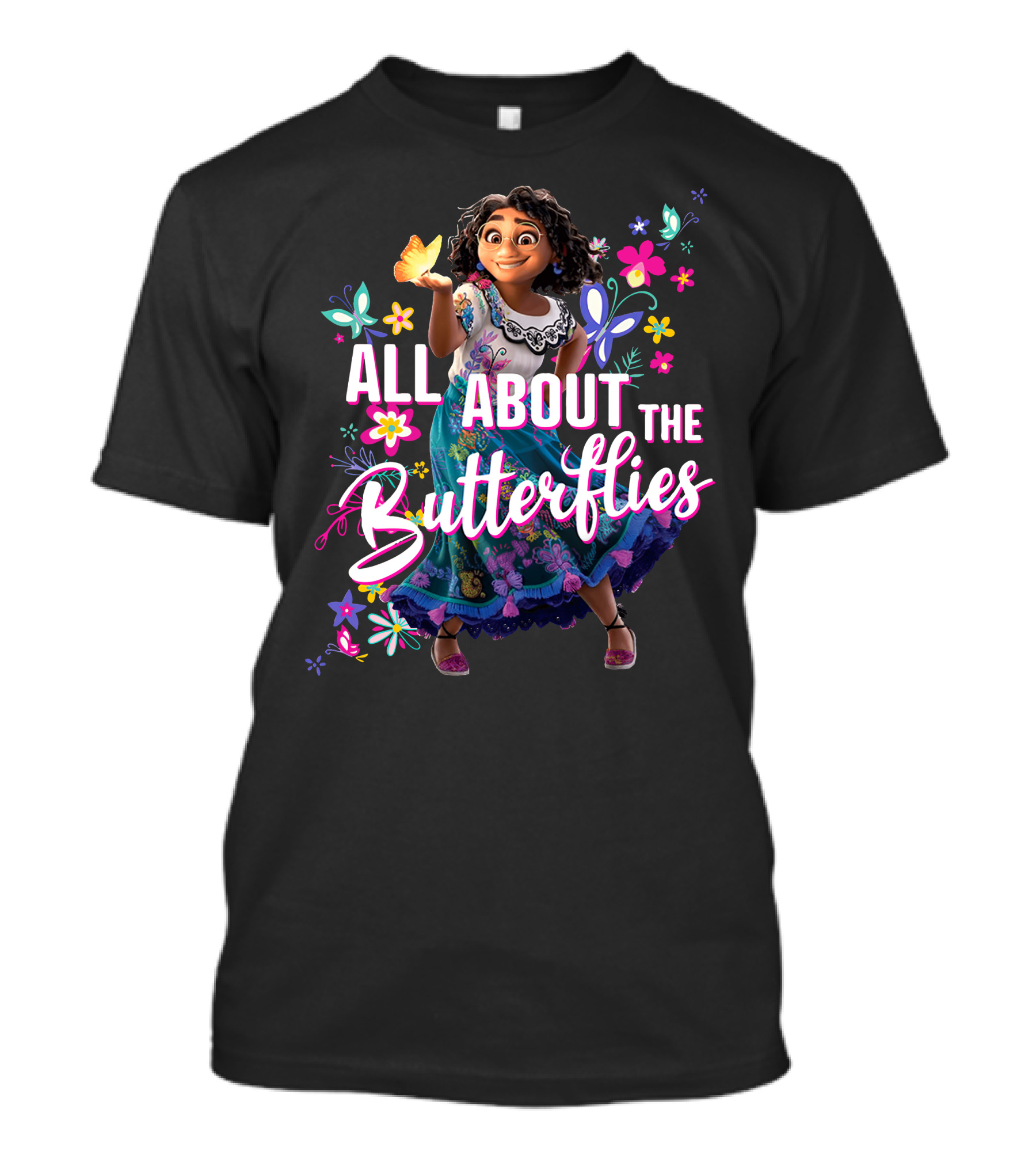 All About The Butterflies Colorful Floral Character T-Shirt