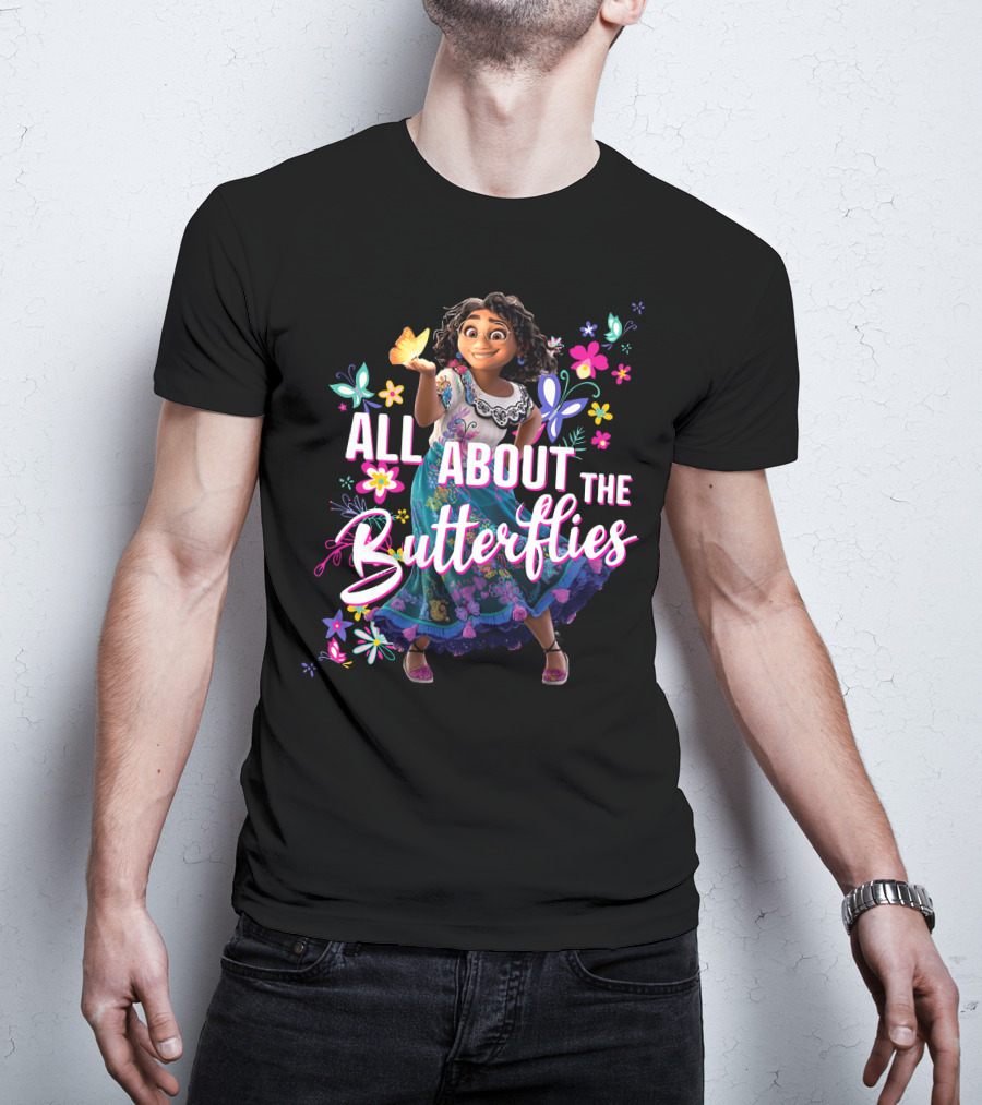 All About The Butterflies Colorful Floral Character T-Shirt