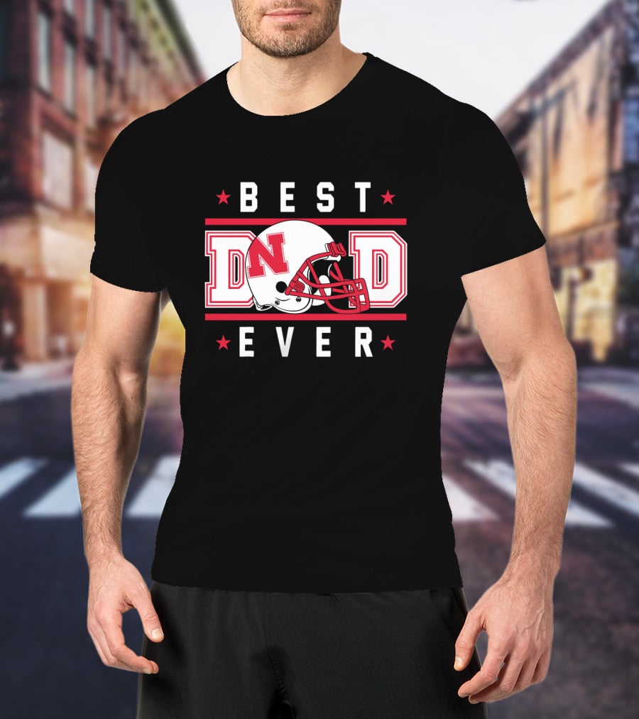 BEST DAD EVER Nebraska Cornhuskers Football Helmet T-Shirt