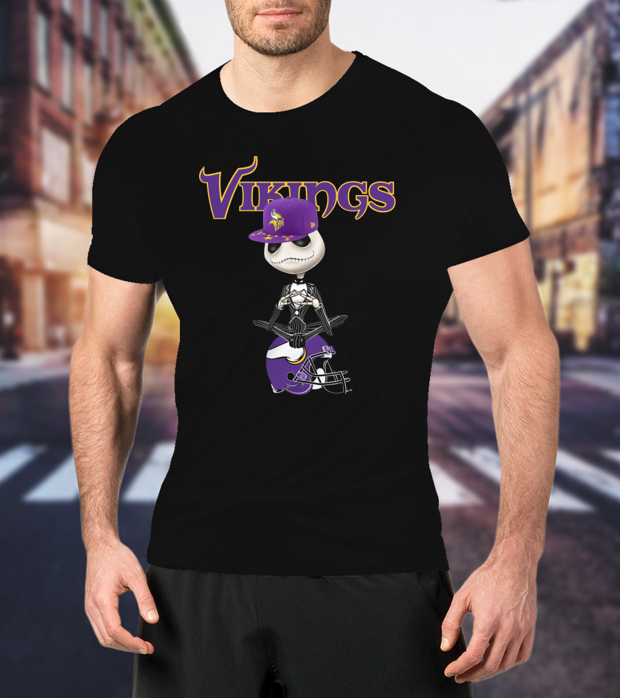 Minnesota Vikings Jack Skellington With Helmet And Hat T-Shirt