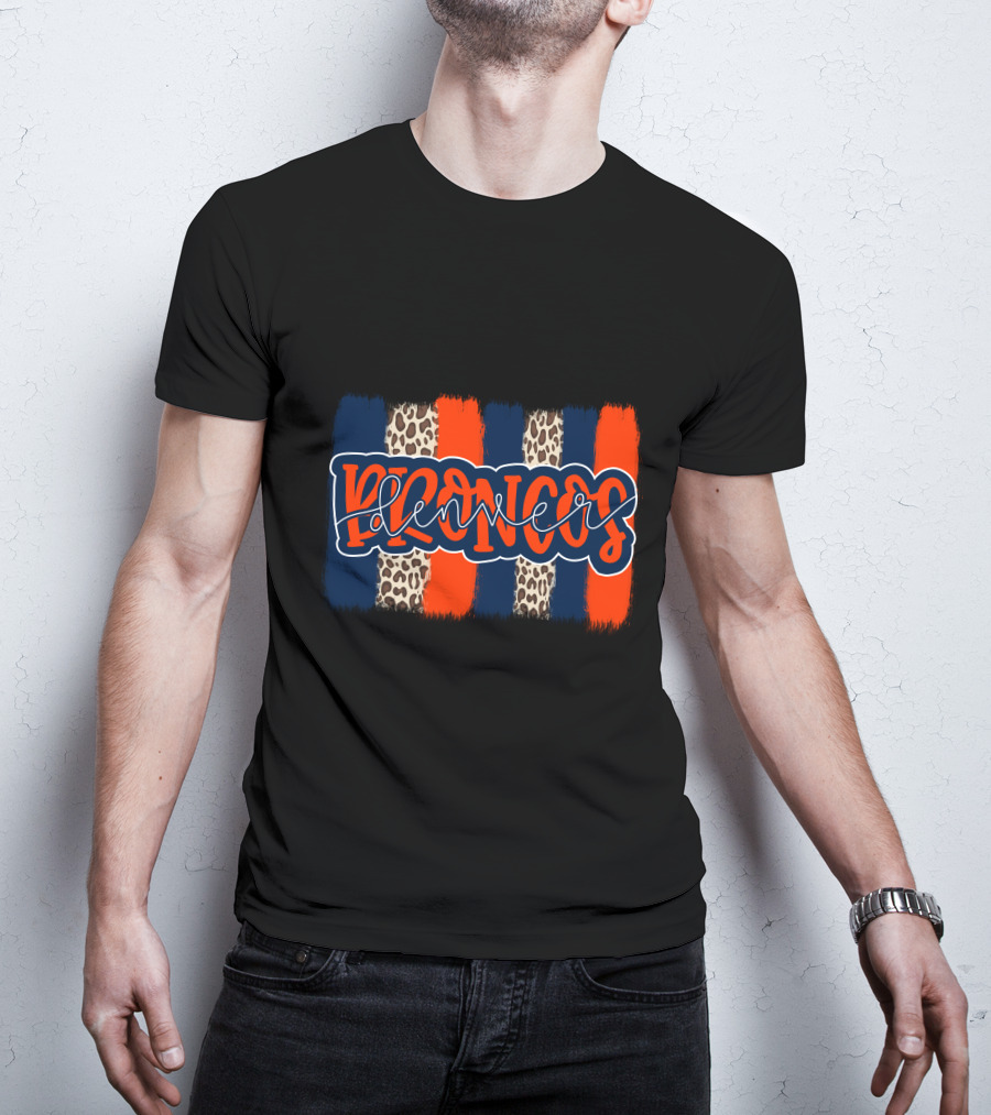 Denver Broncos Handlettered Leopard Stripes T-Shirt