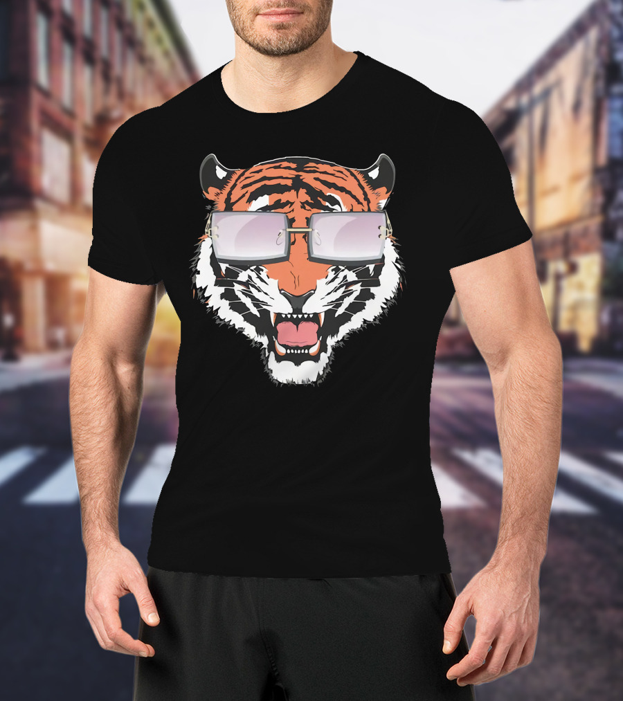 Cincinnati Bengals Tiger Head In Sunglasses T-Shirt