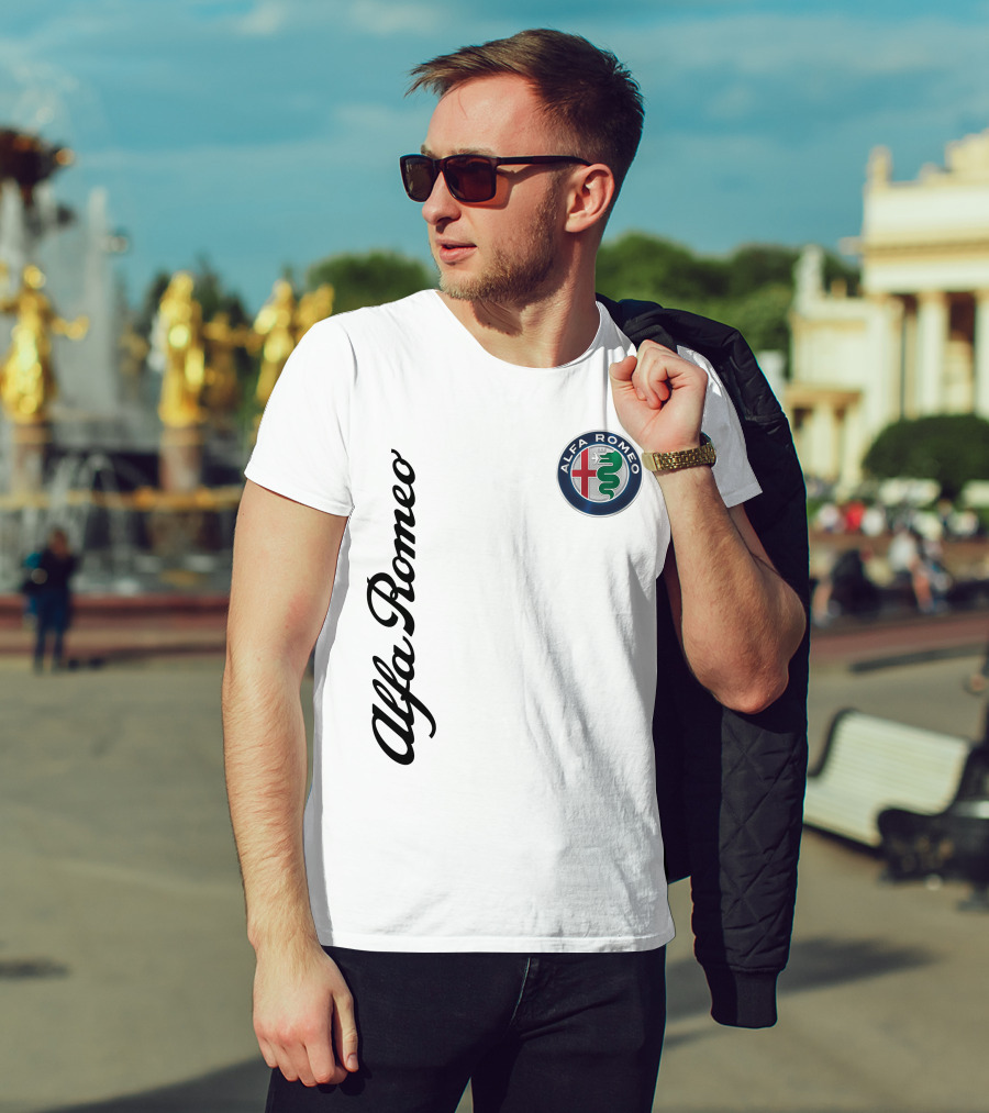 Alfa Romeo Vertical Script With Emblem T-Shirt