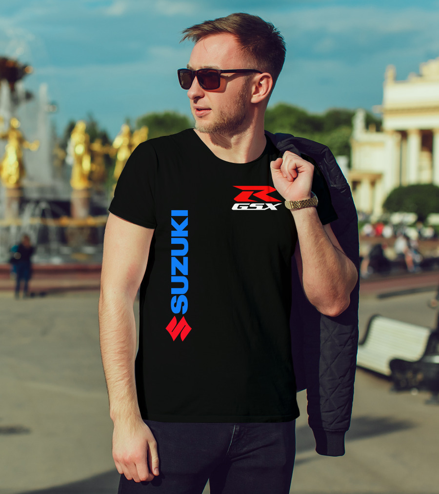 SUZUKI GSX-R Vertical Blue Red Logo Branding T-Shirt