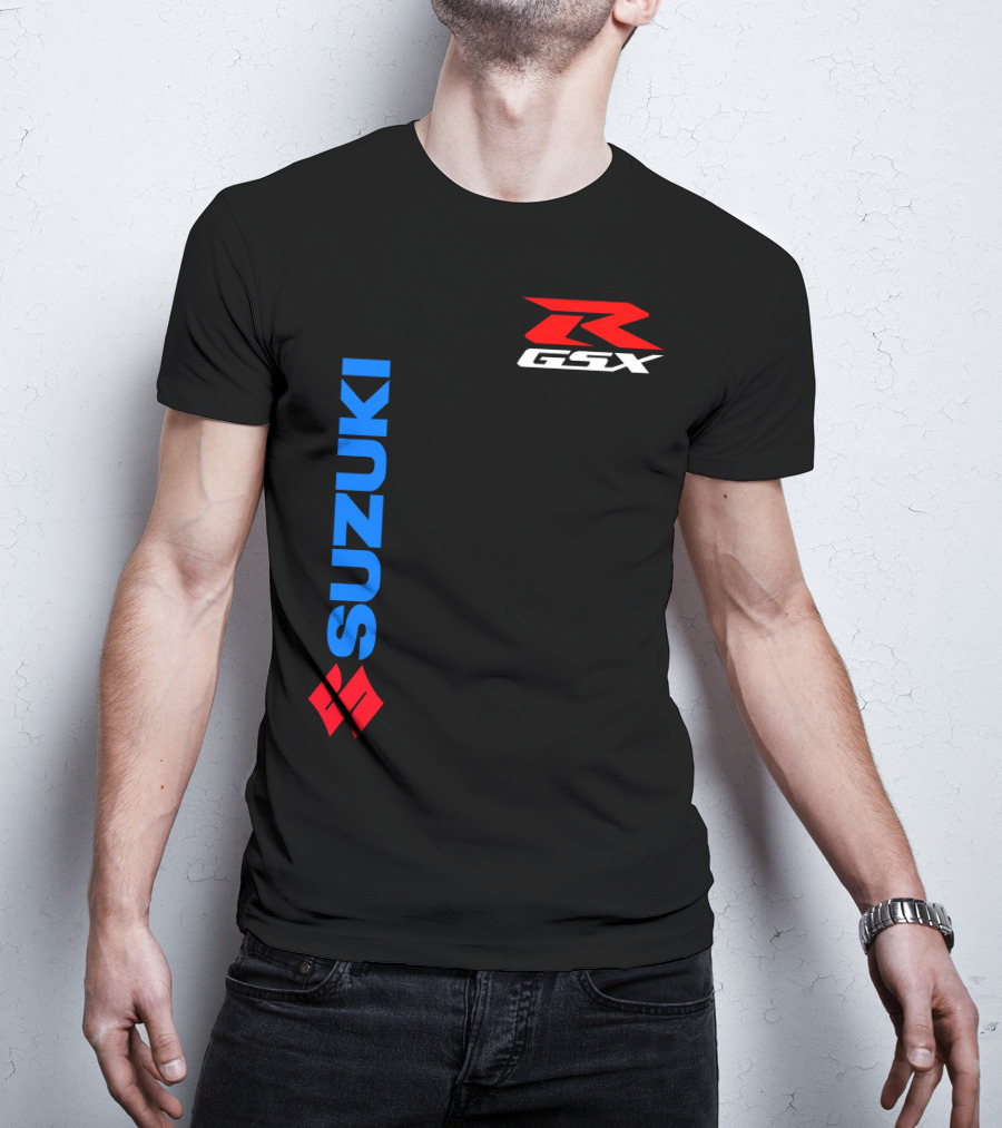 SUZUKI GSX-R Vertical Blue Red Logo Branding T-Shirt