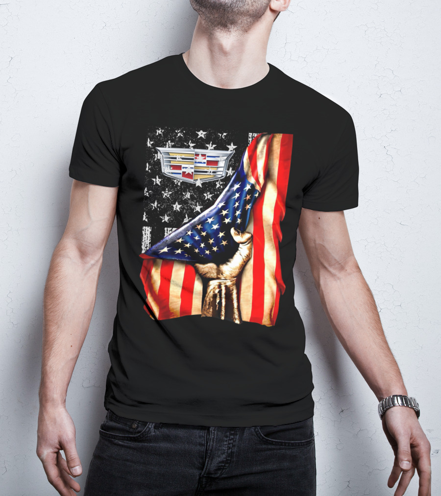Cadillac Logo American Flag Hand Stars Stripes T-Shirt