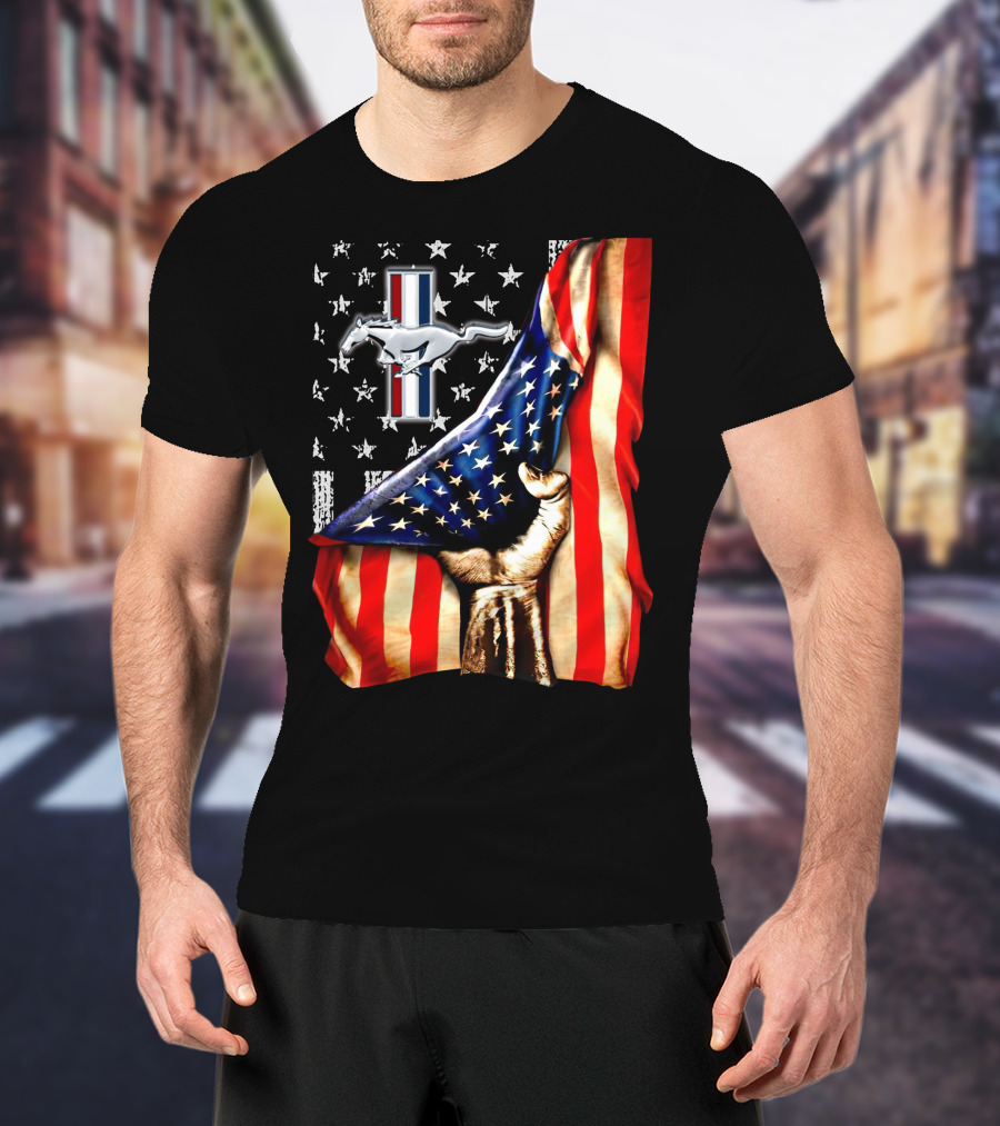 MUSTANG AMERICAN FLAG PATRIOTIC T-Shirt