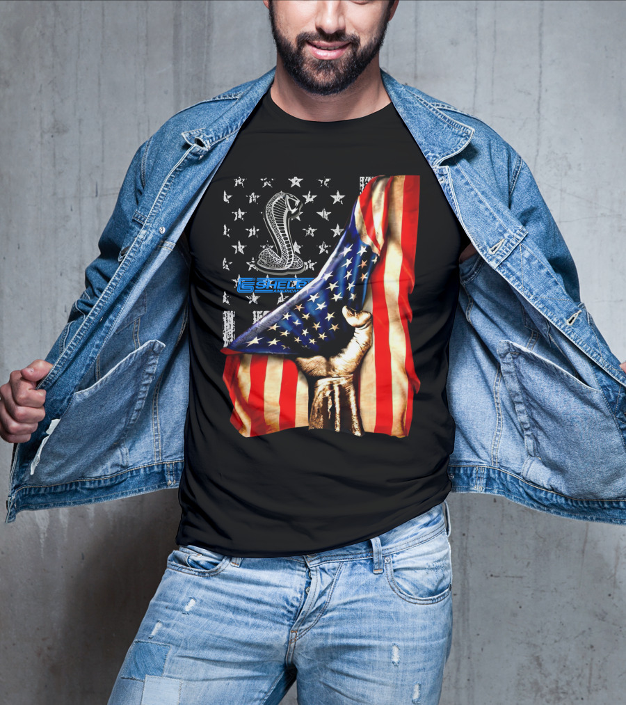 SHELBY AMERICA FLAG COBRA STAR SYMBOL FIST GRIP T-Shirt