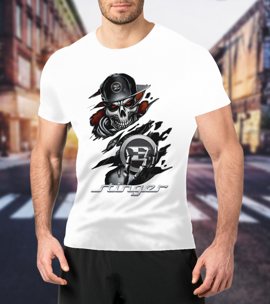 Stinger Skull With Hat And Logo Emblem T-Shirt